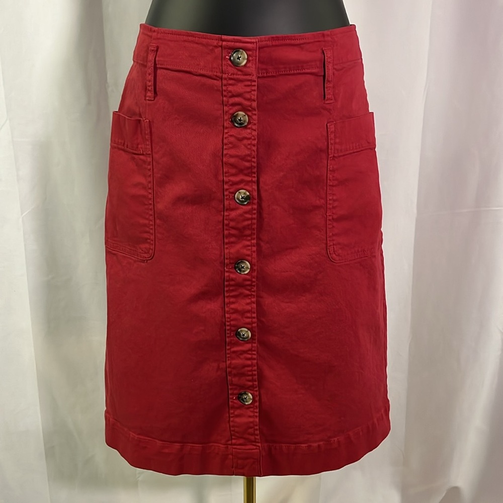 LOFT Brick Red Button Front Patch Pocket Midi Skirt